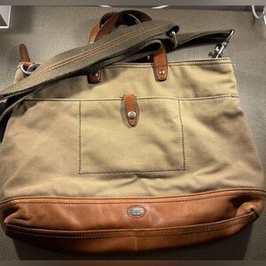 Fossil Green Canvas Messenger Bag with Leather Trim